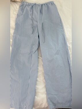 Striped Blue & White Drawstring Wide-Leg Pants